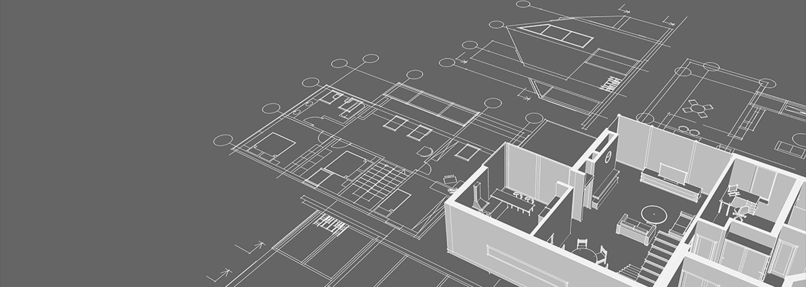 建物の設計図と模型のイメージ